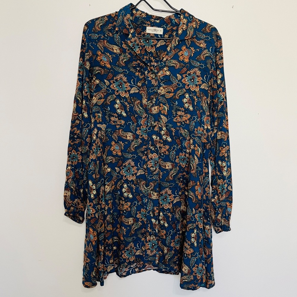 Natural Life Ansley Tunic Shirt Dress Women's M Paisley Boho Floral Cowgirl